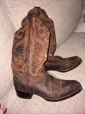 Distressed Brown Leather Cowboy Boots